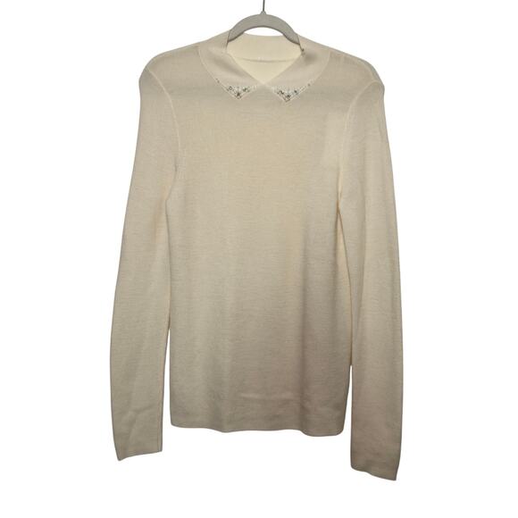 GOELIA Gloria NWT Size Large 100% Merino Wool Sweater Mock Neck Ivory - Picture 1 of 6